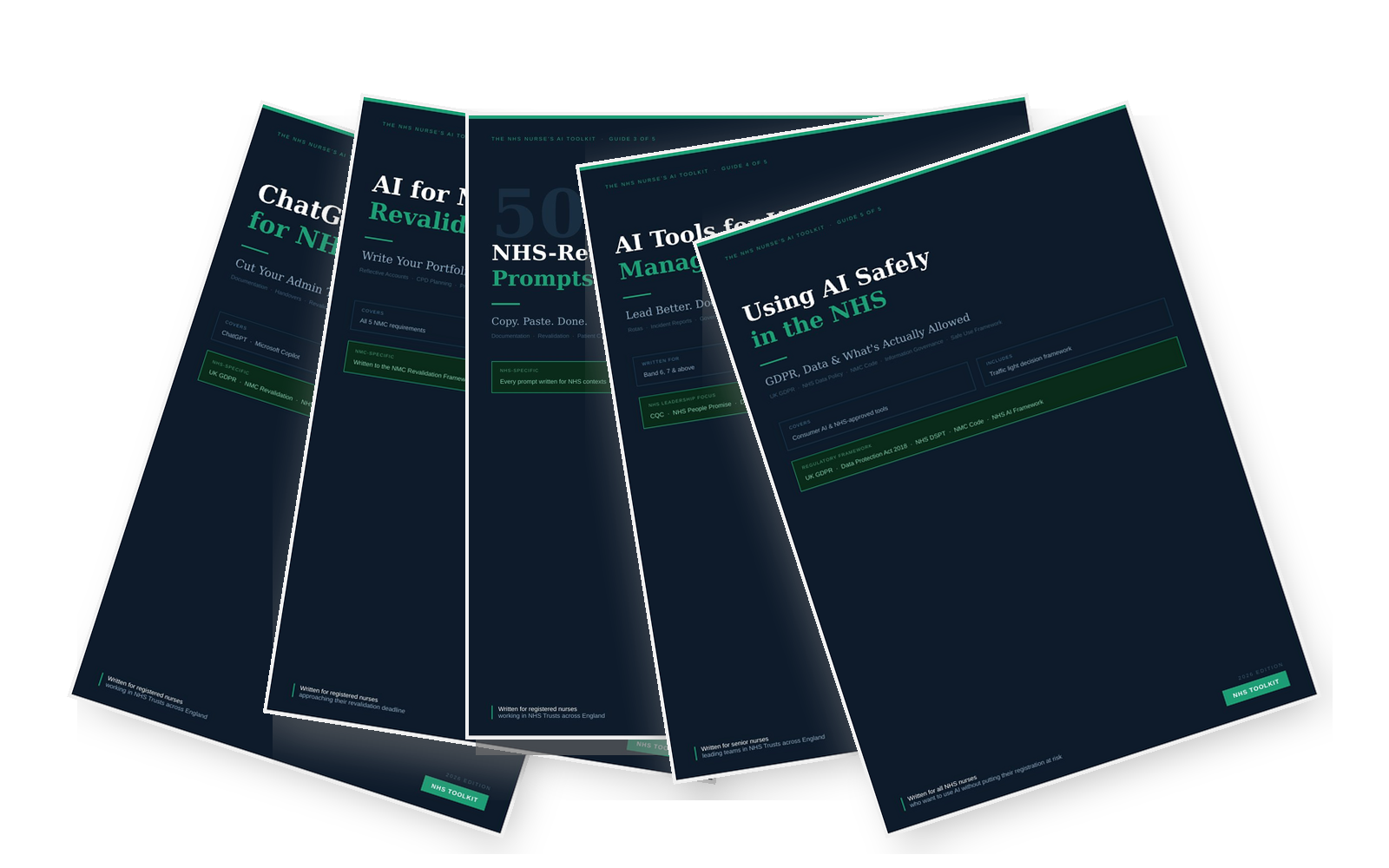The five NHS Nurse's AI Toolkit PDF guides shown as a stack of covers